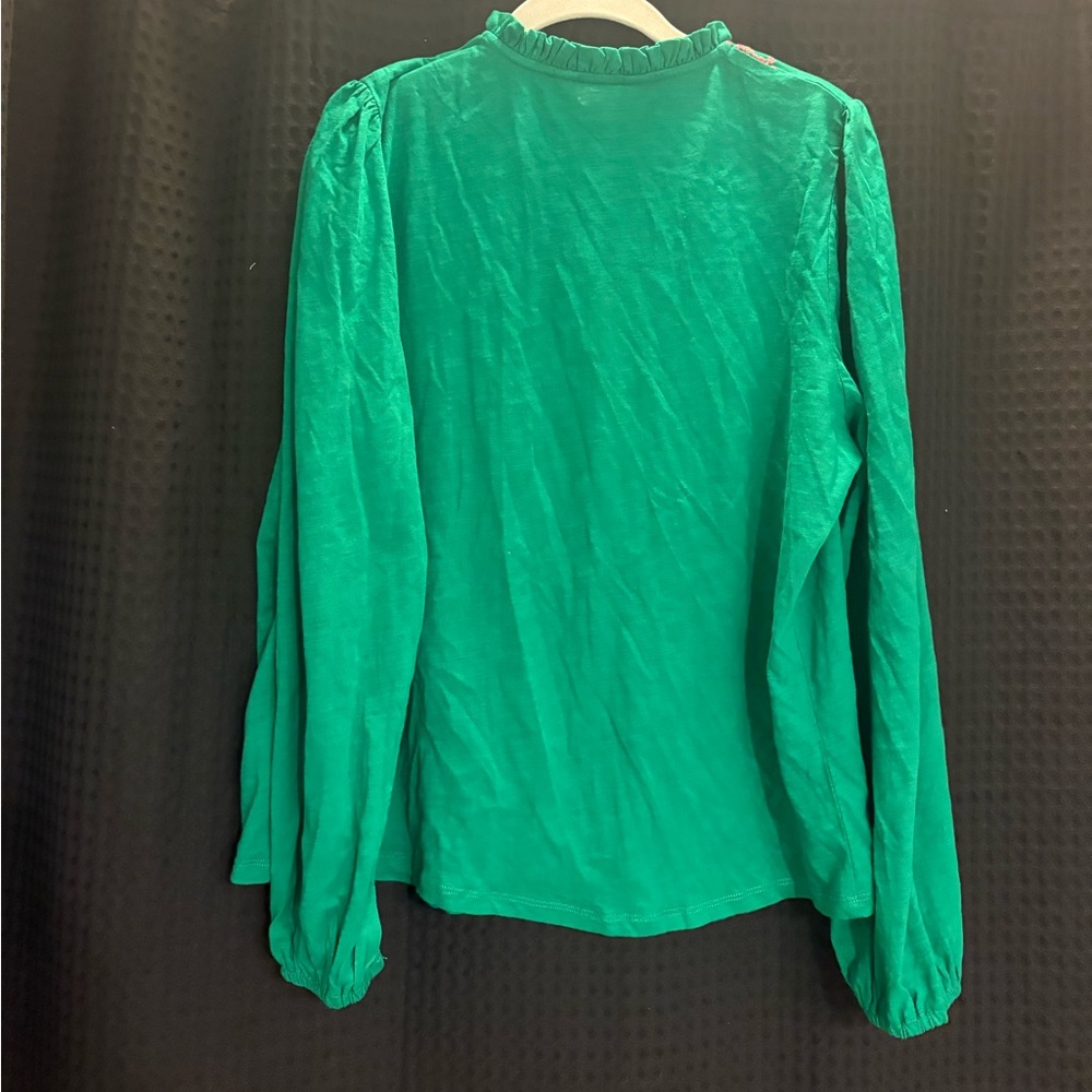 Boden Embroidered Frill Neck Top, Rich Emerald Size 14 NWT - Picture 6 of 8